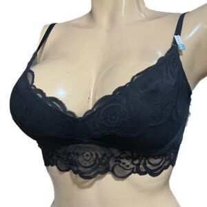 Victoria’s Secret PINK Underwire Unlined Lace Bralette Bra Black Large